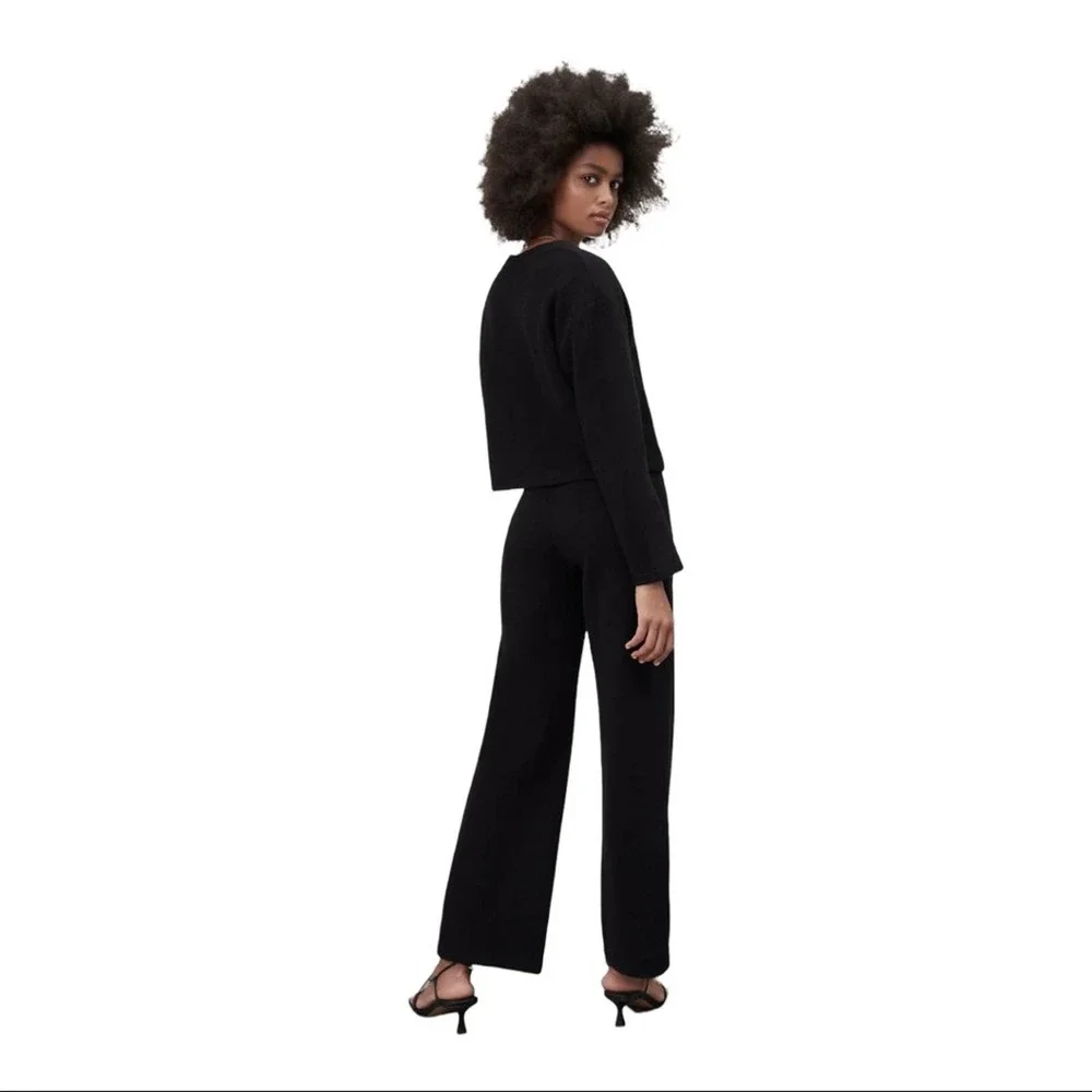Zara Soft knit semi Sheer pull on wide leg black pants size XL extra large VGUC - Picture 6 of 16